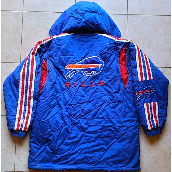 Buffalo Bills 90s STARTER puffer jacket Trench L hood blue NFL Pro Line vintage - Picture 4 of 4